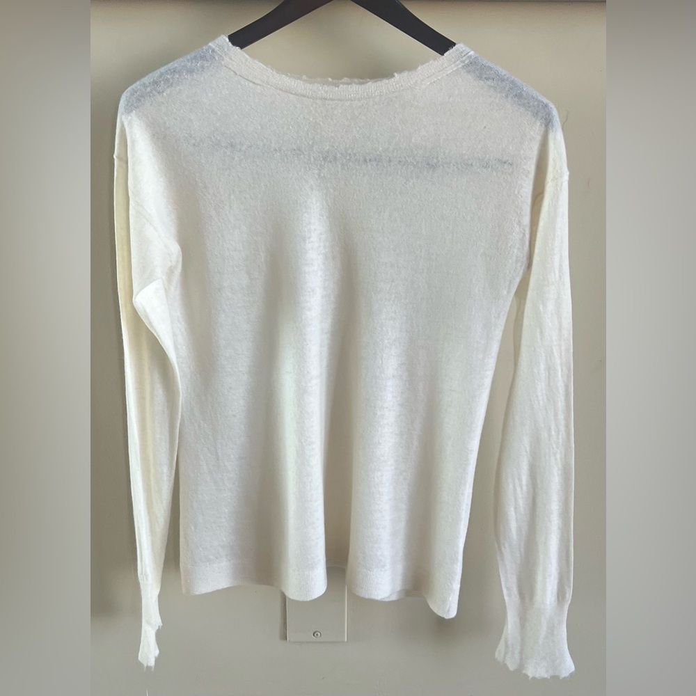 Helmut Lang Sheer Cream Long Sleeve Cashmere Sweater Sz Sm Raw Edge Distressed